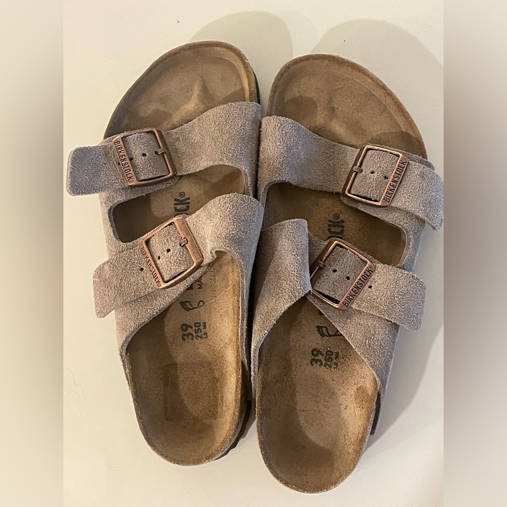 Birkenstock suede leather two strap Arizona slides